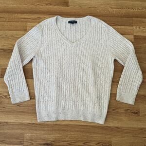 Karen Scott Women’s V-Neck Multicolored White Long Sleeves Sweater Size XXL